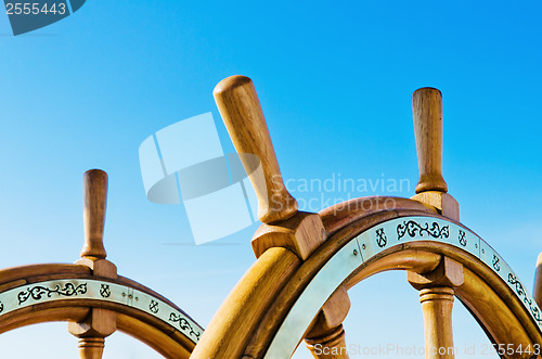 Image of Steering wheel of an old sailing vessel, close up