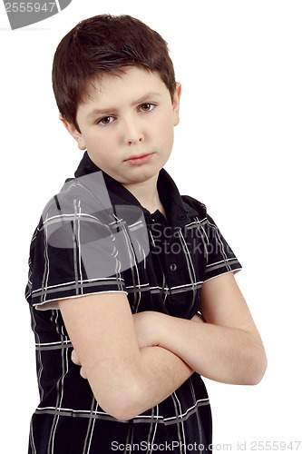 Image of pensive young boy isolated on white background