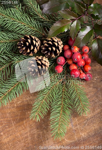 Image of Pine branches with Christmas berries