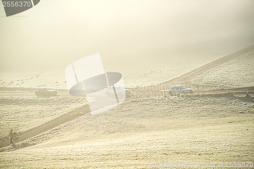 Image of crossroad in morning fog