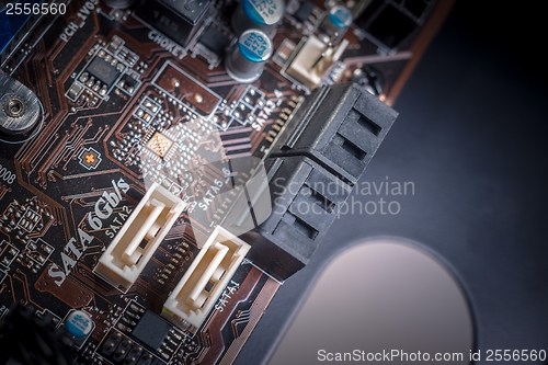 Image of Printed computer motherboard with SATA Ports