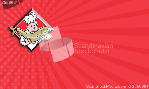 Image of Chef Cook Handling Salmon Trout Fish Cartoon