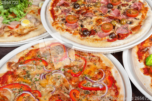 Image of pizza with ham and mushrooms
