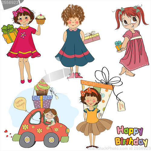 Image of Young girls with gifts, items collection