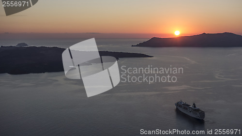 Image of Beautiful sunset in Fira, Santorini