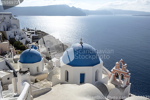 Image of Blue and white church of Oia village ,Santorini