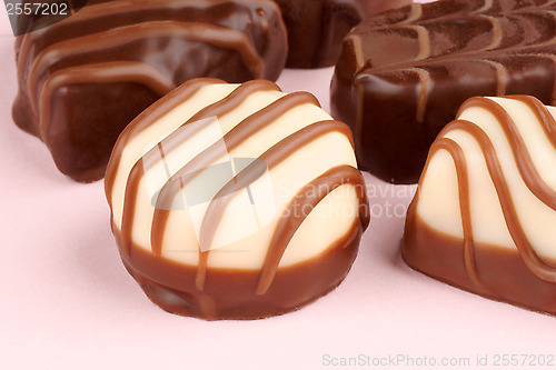 Image of Mixed chocolate pralines close-up