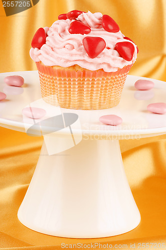 Image of Valentine's day cupcake on a cake stand