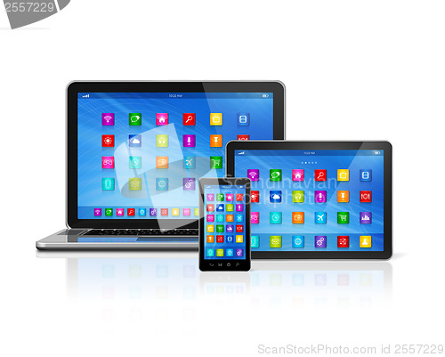 Image of Smartphone, Digital Tablet Computer and Laptop