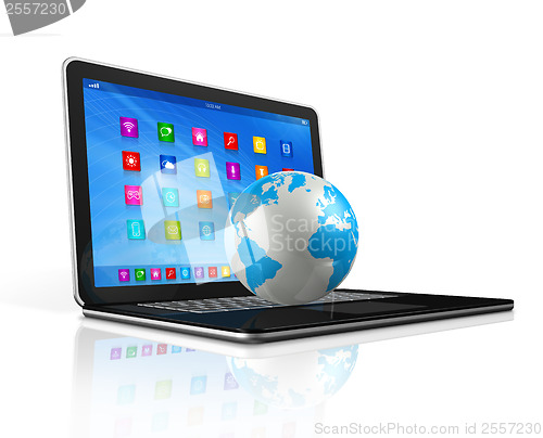 Image of Laptop Computer and World Globe