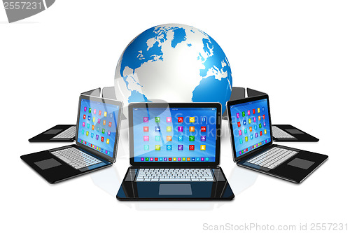 Image of Laptop Computers around World Globe