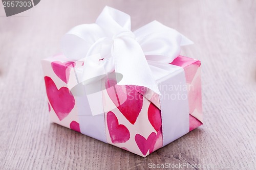 Image of Pretty Valentines gift with hearts on the giftwrap