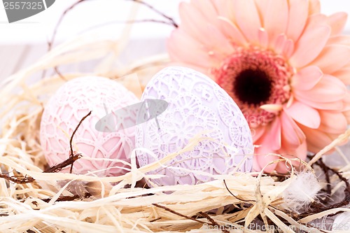 Image of Beautiful Easter eggs in crocheted covers