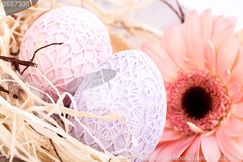 Image of Beautiful Easter eggs in crocheted covers