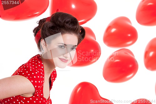 Image of Beautiful retro woman celebrating Valentines