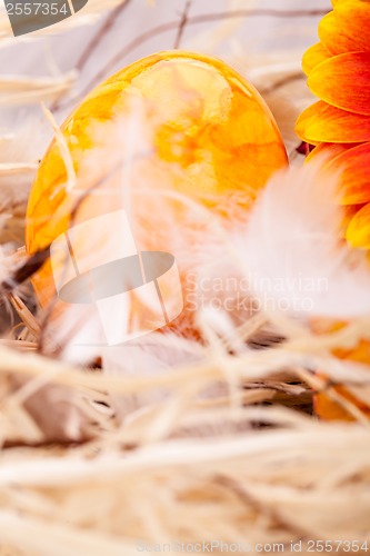 Image of Vivid orange Easter egg with a gerbera and rose