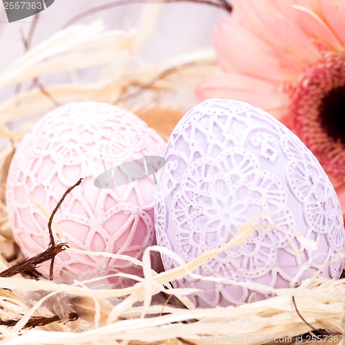 Image of Beautiful Easter eggs in crocheted covers