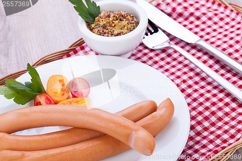 Image of tasty traditional pork sausages frankfurter snack food