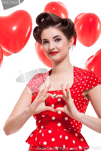 Image of Beautiful retro woman celebrating Valentines