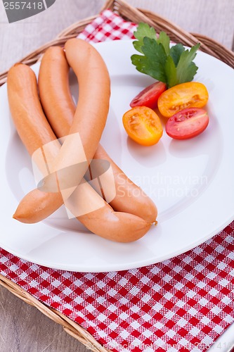 Image of tasty traditional pork sausages frankfurter snack food