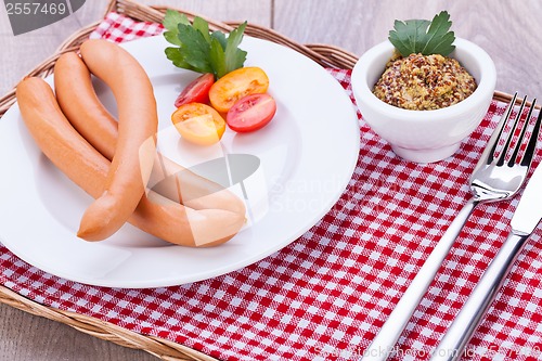 Image of tasty traditional pork sausages frankfurter snack food