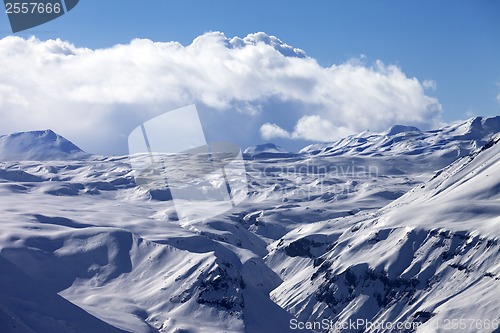 Image of Snowy plateau and blue sky with clouds at nice evening