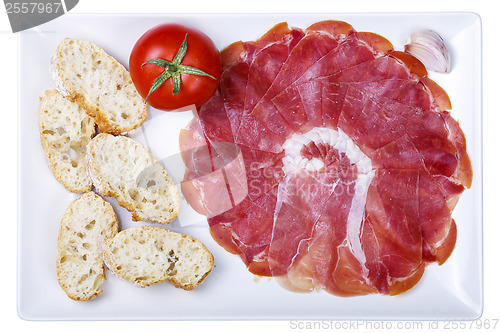 Image of plate of cold cuts ham sausage typical in Spain