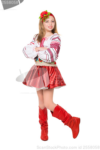 Image of Blonde posing in national clothes