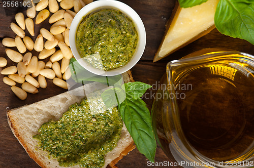 Image of Italian basil pesto bruschetta ingredients