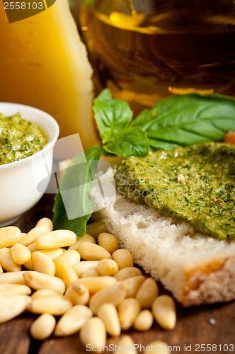 Image of Italian basil pesto bruschetta ingredients