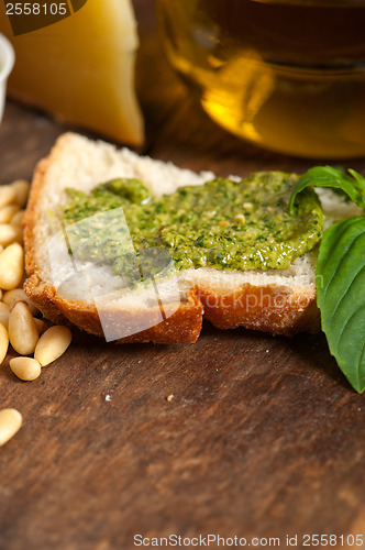 Image of Italian basil pesto bruschetta ingredients