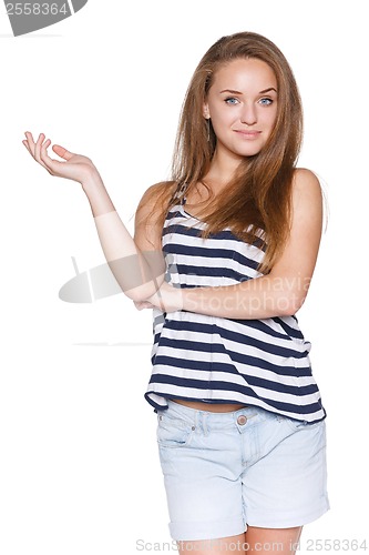Image of Teenager girl hipster showing blank copy space