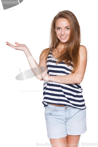 Image of Teenager girl hipster showing blank copy space