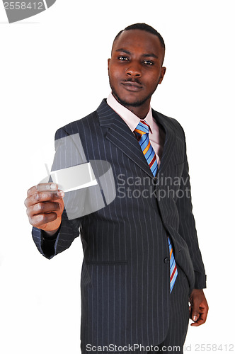 Image of Black man with business card.