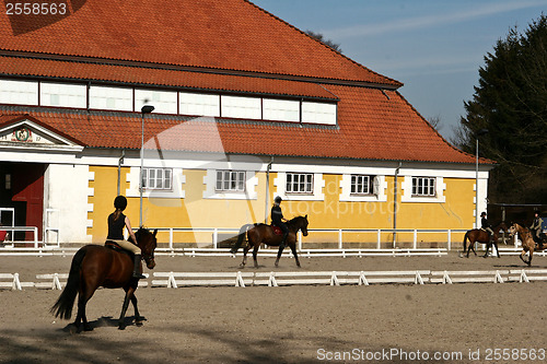 Image of Danish horse farm with riders