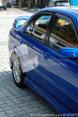 Image of Rear view of blue sportive car