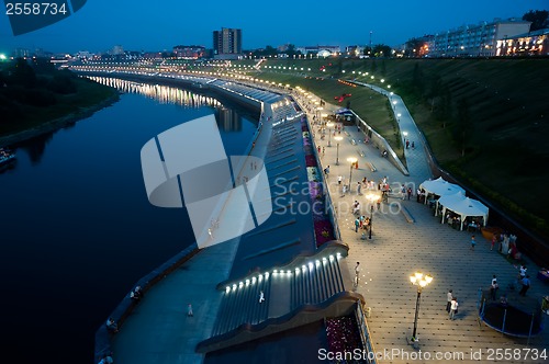 Image of pedestrian quay on Tura river in Tyumen