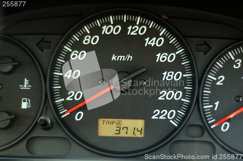 Image of Car dashboard with speed and odometer