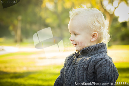 Image of Adorable Blonde Baby Boy Outdoors at the Park
