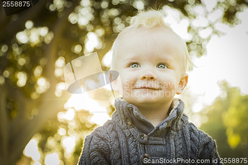 Image of Adorable Blonde Baby Boy Outdoors at the Park
