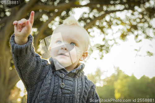 Image of Adorable Blonde Baby Boy Outdoors at the Park
