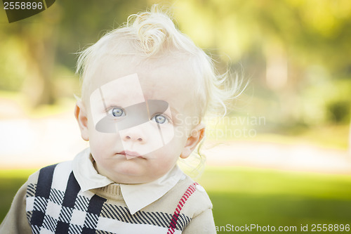 Image of Adorable Blonde Baby Boy Outdoors at the Park
