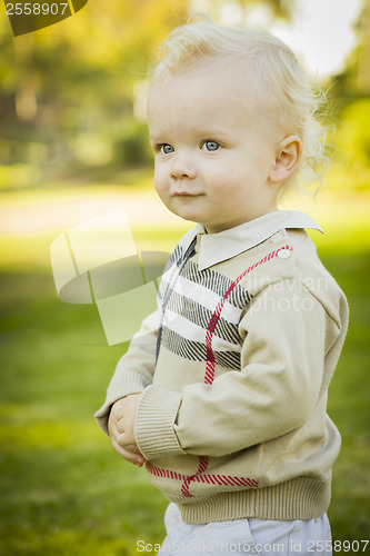 Image of Adorable Blonde Baby Boy Outdoors at the Park
