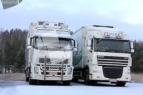 Image of Volvo FH and DAF XF Trucks in Winter Snow