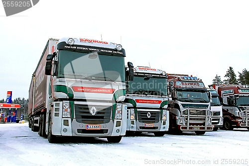 Image of Two Renault Magnum Trucks In Winter