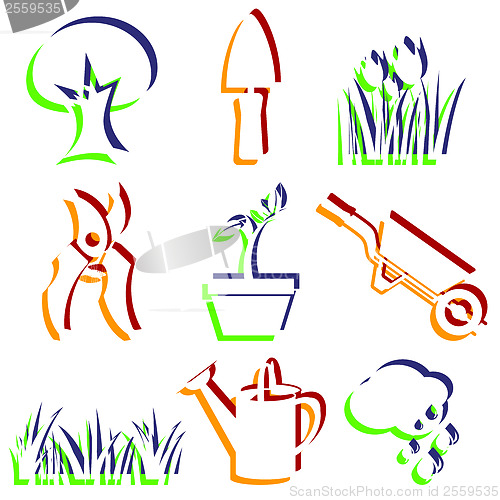 Image of Set of garden icons. 