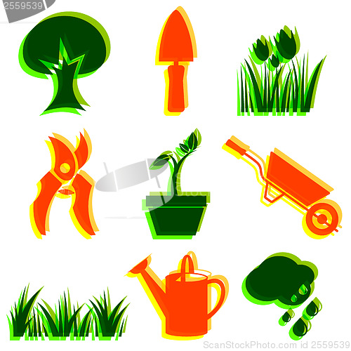 Image of Set of garden icons. 