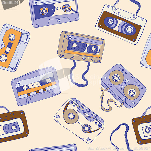 Image of Seamless pattern of retro cassette tapes