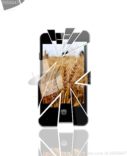 Image of modern smartphone with splinters