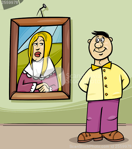 Image of man in art gallery cartoon